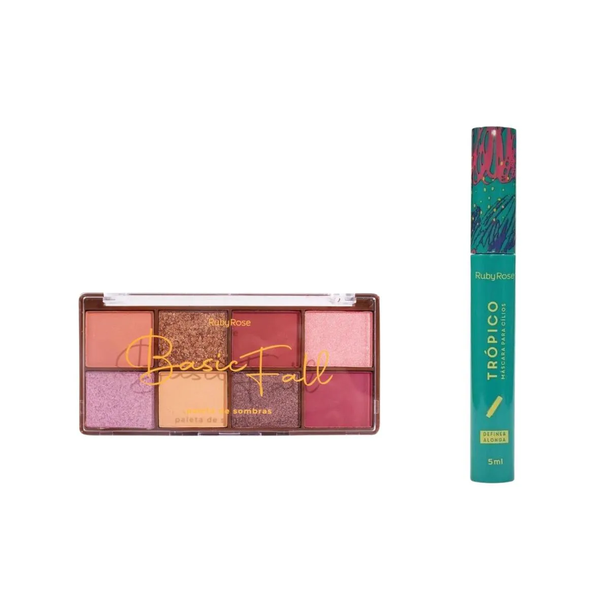 KIT RUBY ROSE PALETA DE SOMBRAS BASIC FALL+MáSCARA TROPICO