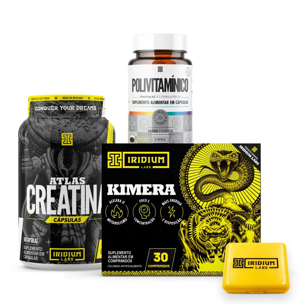 KIT KIMERA THERMO 30 COMPS + ATLAS CREATINA 60 CAPS + POLIVITAMíNICO 30 CáPSULAS +  PORTA CáPSULA