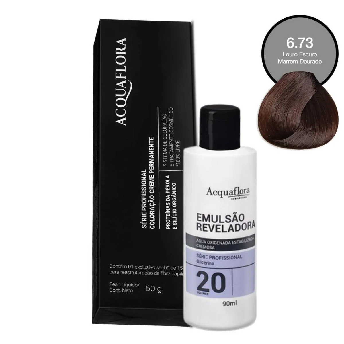 COLORAçãO ACQUAFLORA 6.73 60G + ÁGUA OXIGENADA 20 VOLUMES 90ML