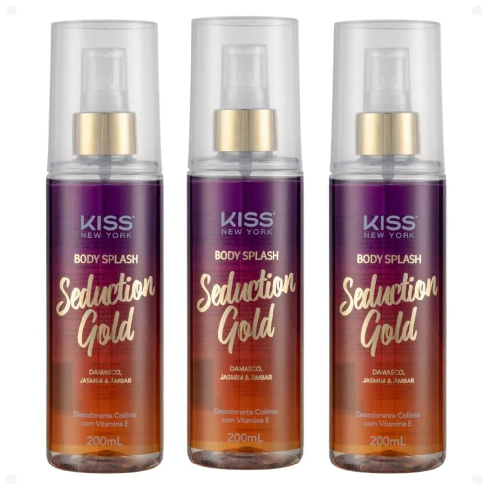 KIT BODY SPLASH KISS NEW YORK SEDUCTION GOLD BS06B COM 3 200ML