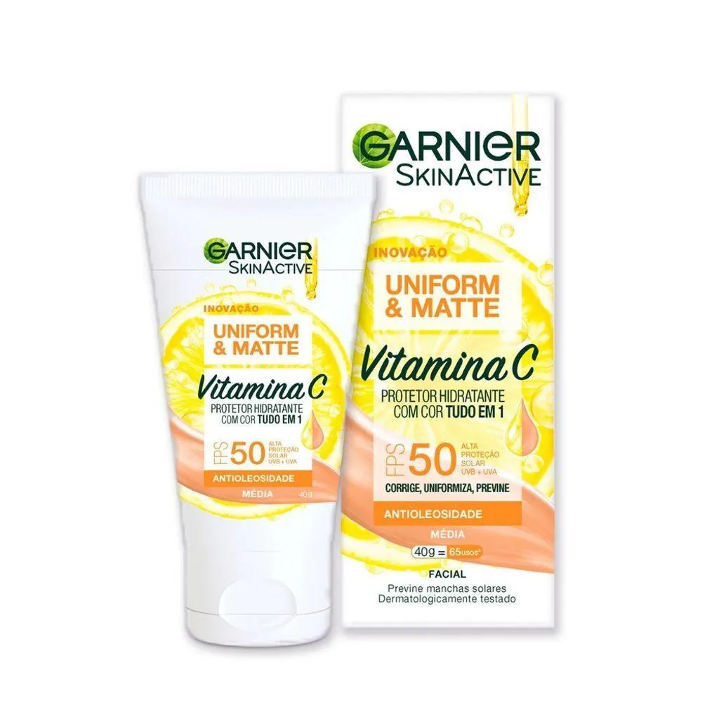 PROTETOR SOLAR HIDRATANTE GARNIER SKINACTIVE UNIFORM E MATTE FPS 50 COR MéDIA 40G