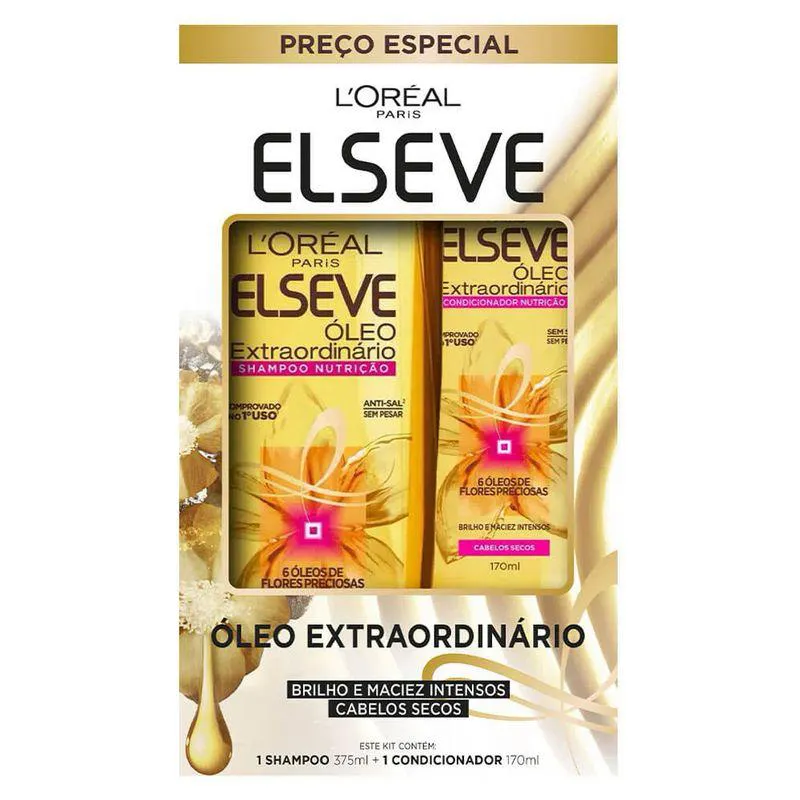 KIT ELSEVE ÓLEO EXTRAORDINáRIO SHAMPOO 375ML E CONDICIONADOR 170ML