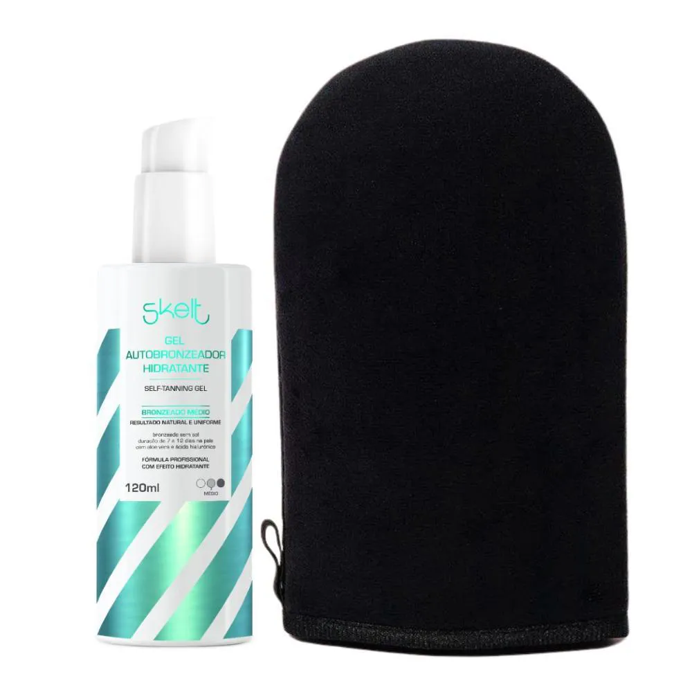 GEL AUTOBRONZEADOR MéDIO HIDRATANTE 120ML + LUVA APLICADORA SKELT
