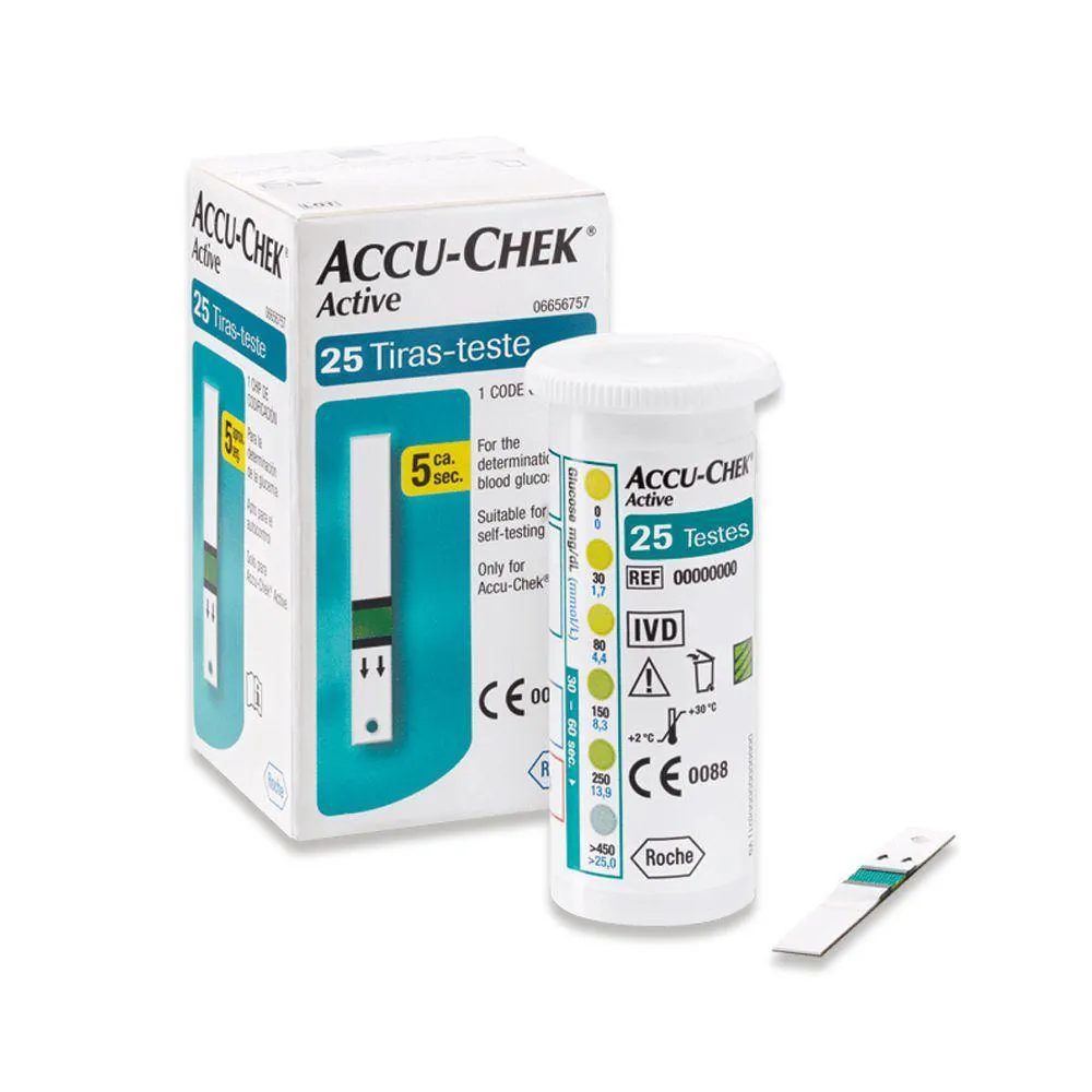 TESTE DE GLICOSE ACCU-CHEK ACTIVE COM 25 UNIDADES - ROCHE