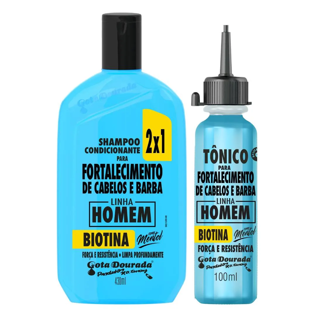 KIT GOTA FORTALECIMENTO HOMEM SHAMPOO 2X1 E TôNICO CAPILAR