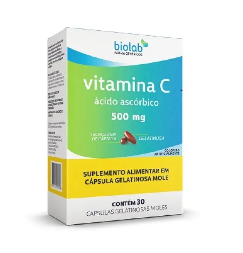 SUPLEMENTO ALIMENTAR VITAMINA C 500MG BIOLAB GN 30CPS GELATINOSAS