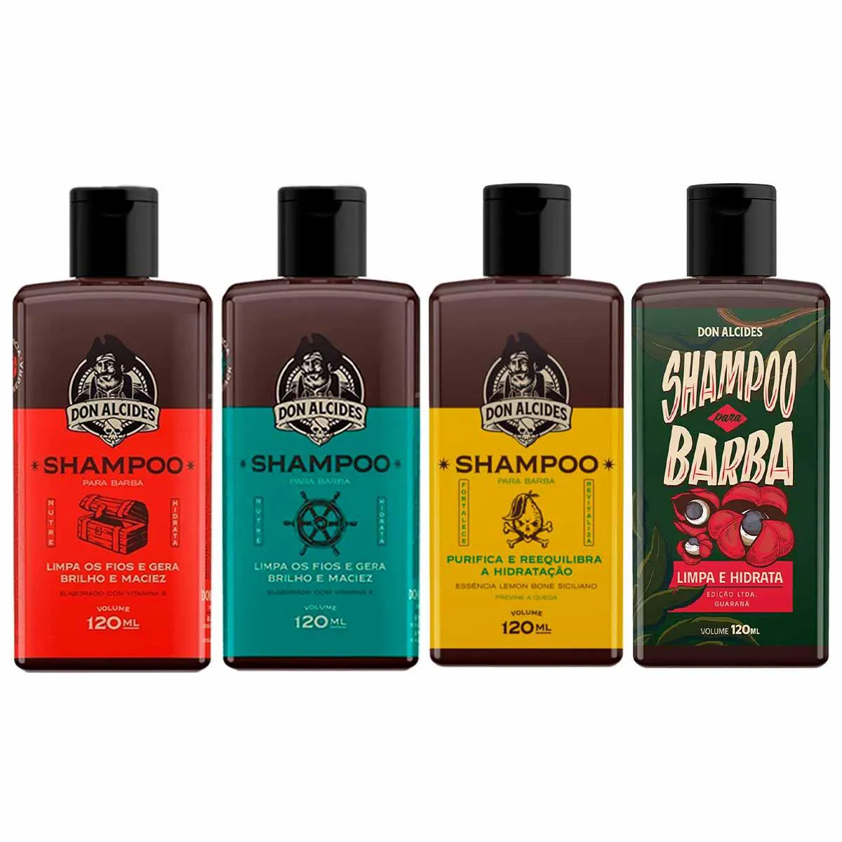 KIT 4X SHAMPOO BARBA NEGRA CALICO LEMON GUARANá DON ALCIDES
