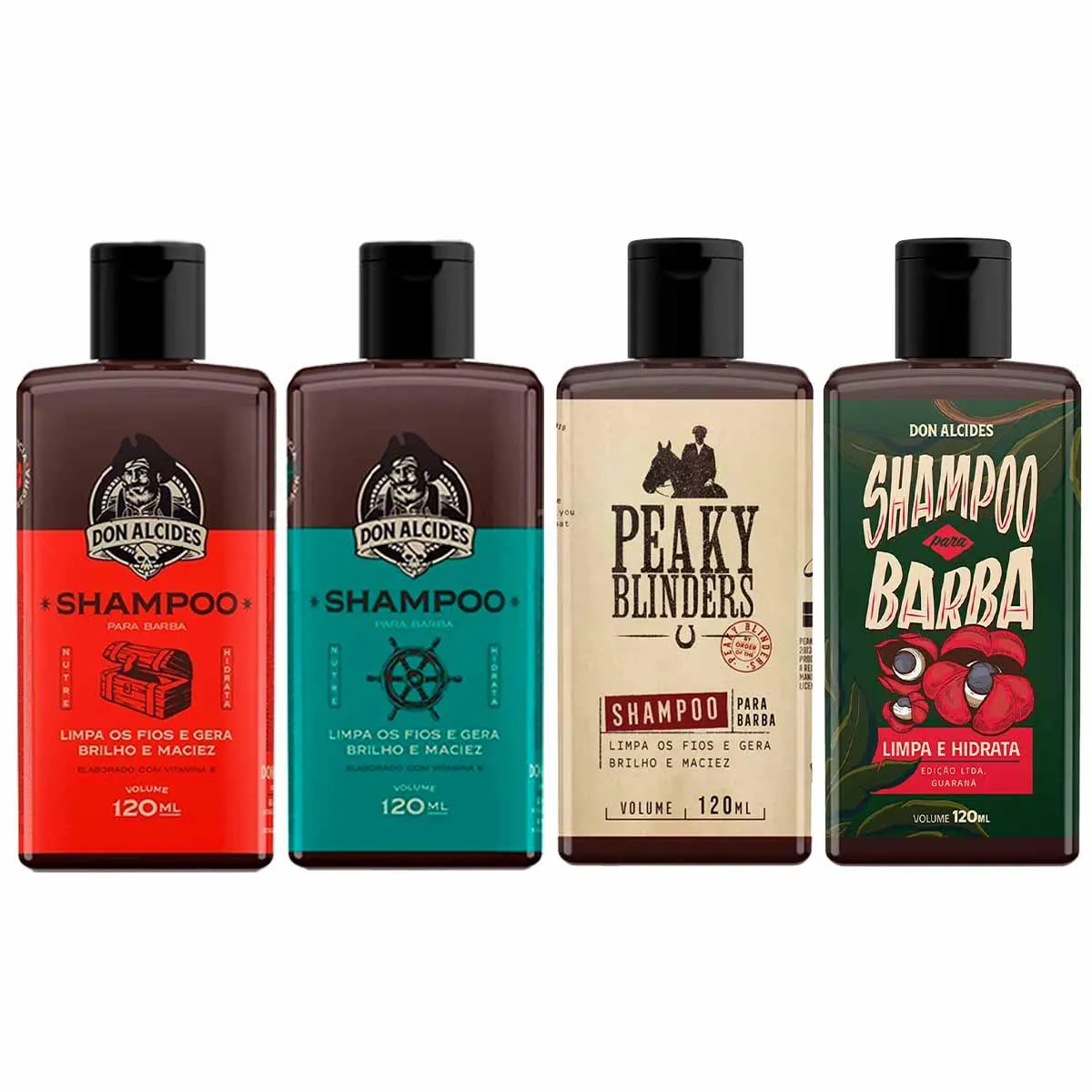 KIT 4X SHAMPOO BARBA NEGRA CALICO PEAKY GUARANá DON ALCIDES