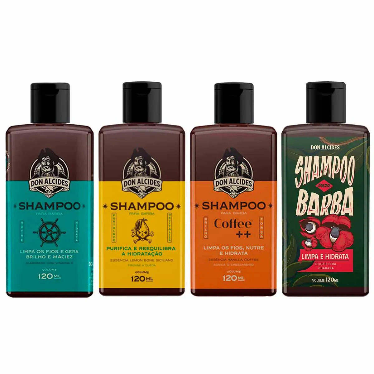 KIT 4X SHAMPOO BARBA CALICO LEMON COFFEE GUARANá DON ALCIDES