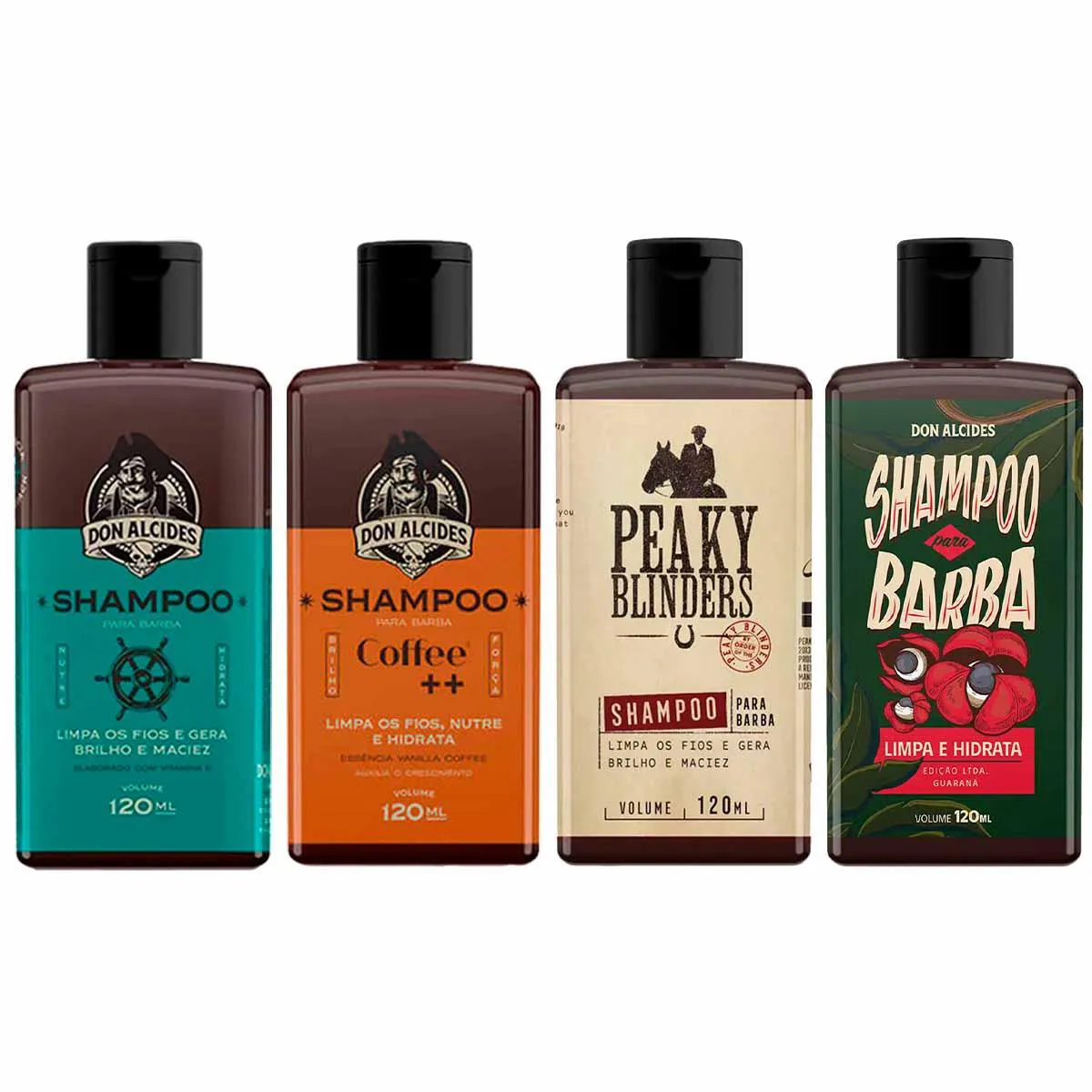 KIT 4X SHAMPOO BARBA CALICO COFFEE PEAKY GUARANá DON ALCIDES