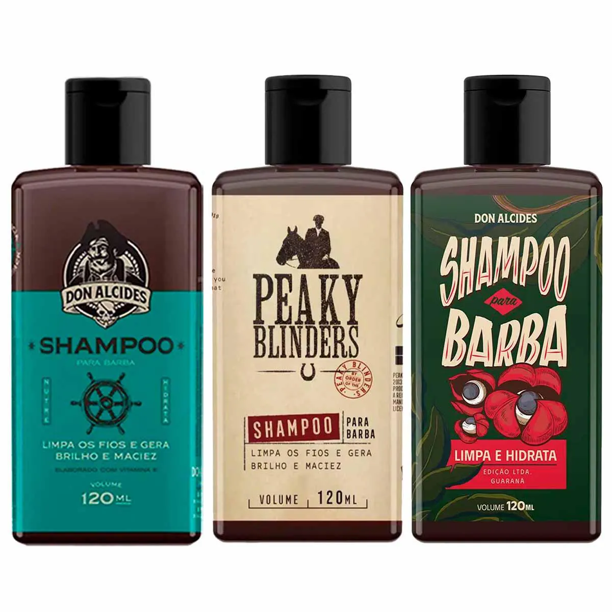 KIT 3X SHAMPOO BARBA CALICO JACK PEAKY GUARANá DON ALCIDES