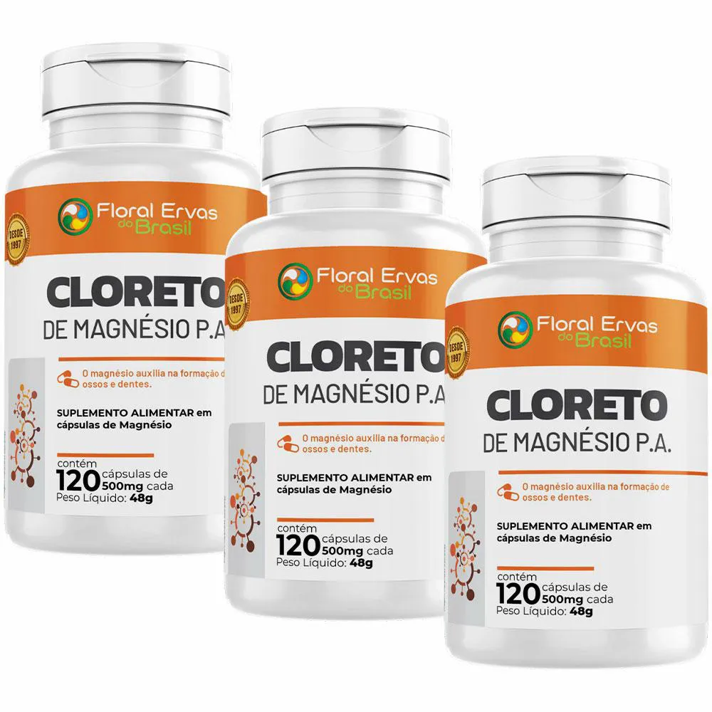 KIT 3X CLORETO DE MAGNéSIO P.A - (60 CAPSULAS CADA) - FLORAL ERVAS DO BRASIL