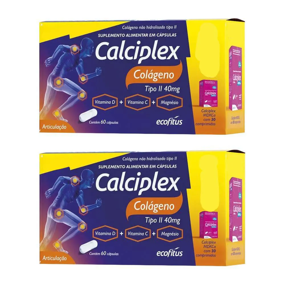 KIT 2 CALCIPLEX COLáGENO TIPO 2 60CPS MDKCA 30CPS - ECOFITUS