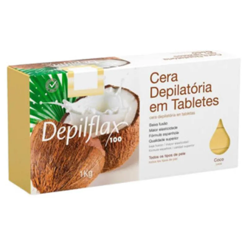 CERA QUENTE DE COCO EM TABLETES DEPILFLAX DEPILAçãO CORPORAL E FACIAL 1KG