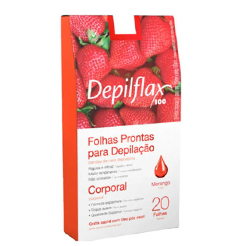 20UN FOLHAS DUPLAS DEPILATORIAS PRONTAS CORPORAIS DE MORANGO DEPILFLAX PRONTAS PARA USO