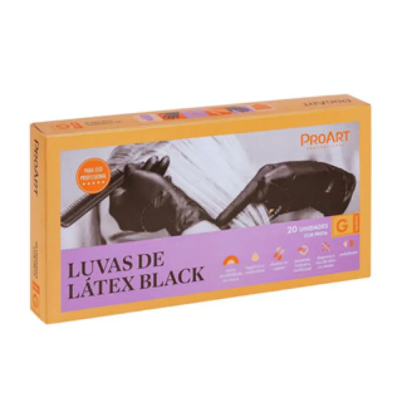 20UN LUVAS BLACK LATEX REUTILIZAVEL PROART TAMANHO M PARA PROCEDIMENTOS PROFISSIONAIS
