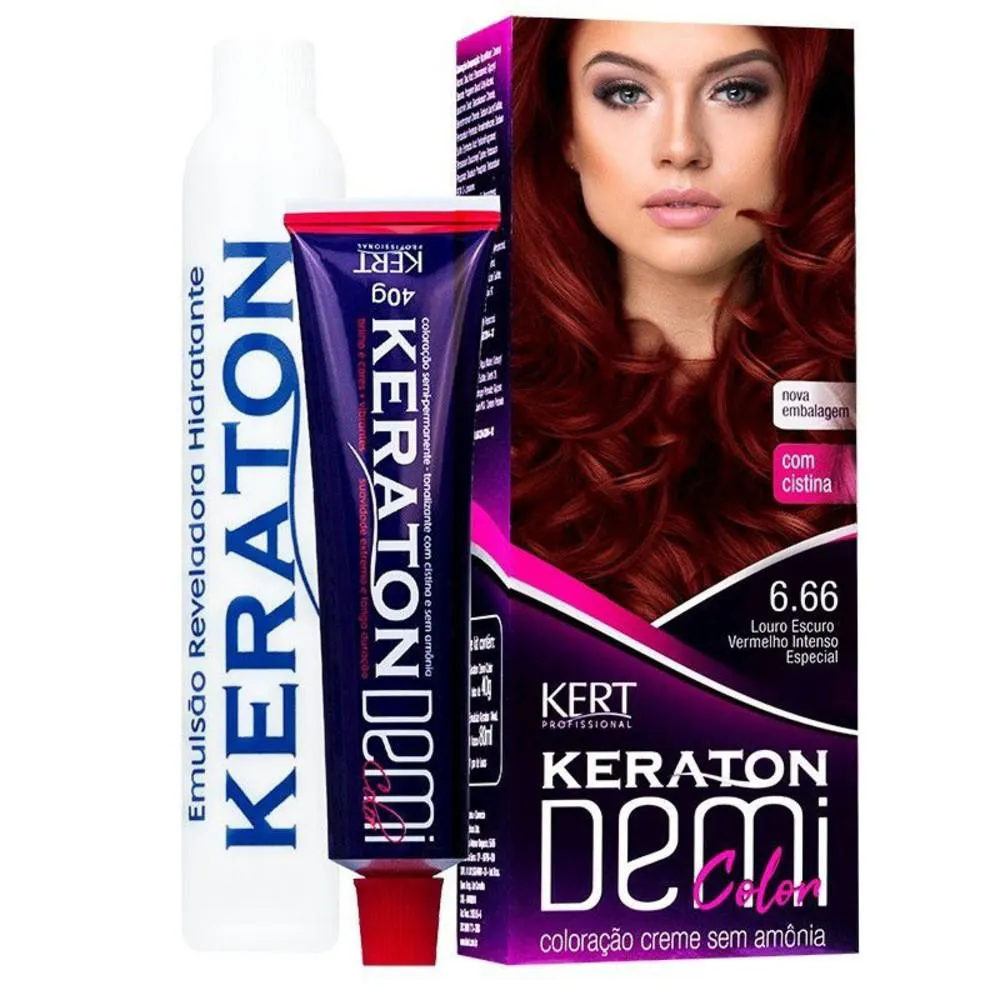 KIT 2 KERATON DEMI COLOR 6.66 LOURO ESCURO VERM INT. ESP 40G