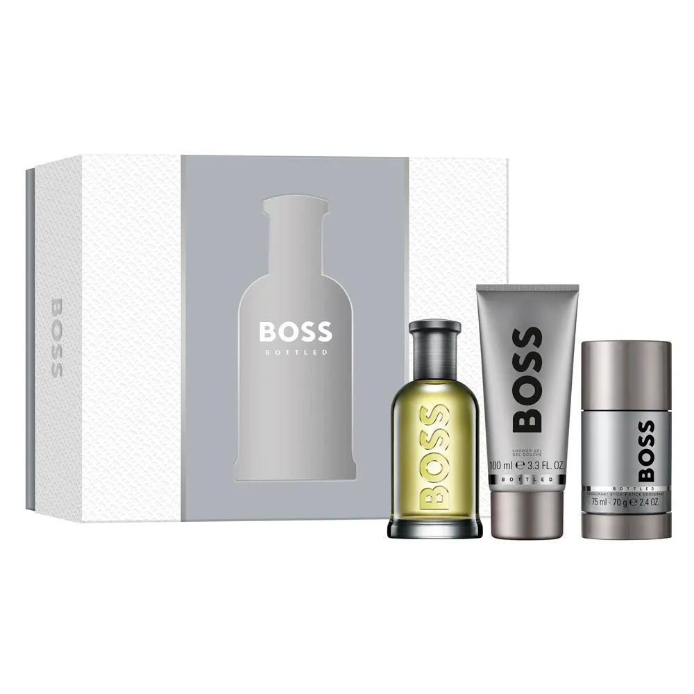 KIT HUGO BOSS BOTTLED EDT PERFUME MASCULINO 100 ML + DESODORANTE 75 ML + GEL DE BANHO 75 ML