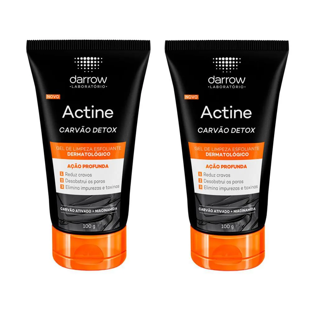 KIT DARROW ACTINE CARVãO DETOX – 2 GEL DE LIMPEZA ESFOLIANTE 100G