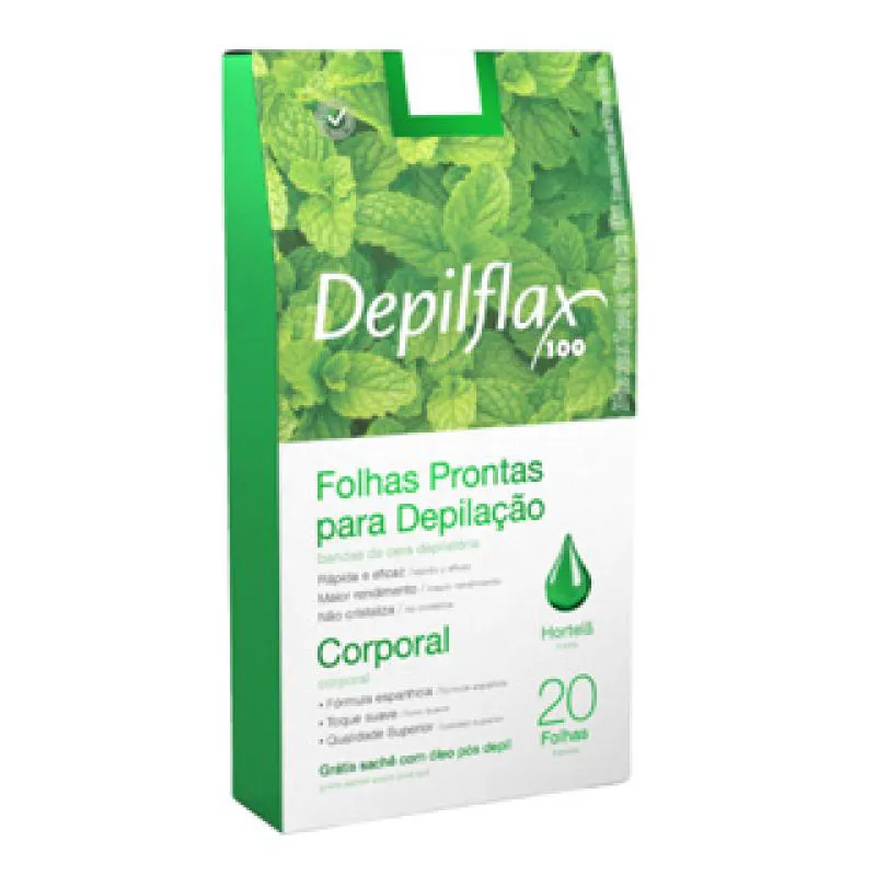 20 FOLHAS PRONTAS DEPILATóRIA HORTELã CORPORAL DEPILFLAX FOLHAS DUPLAS PRONTAS PARA USO