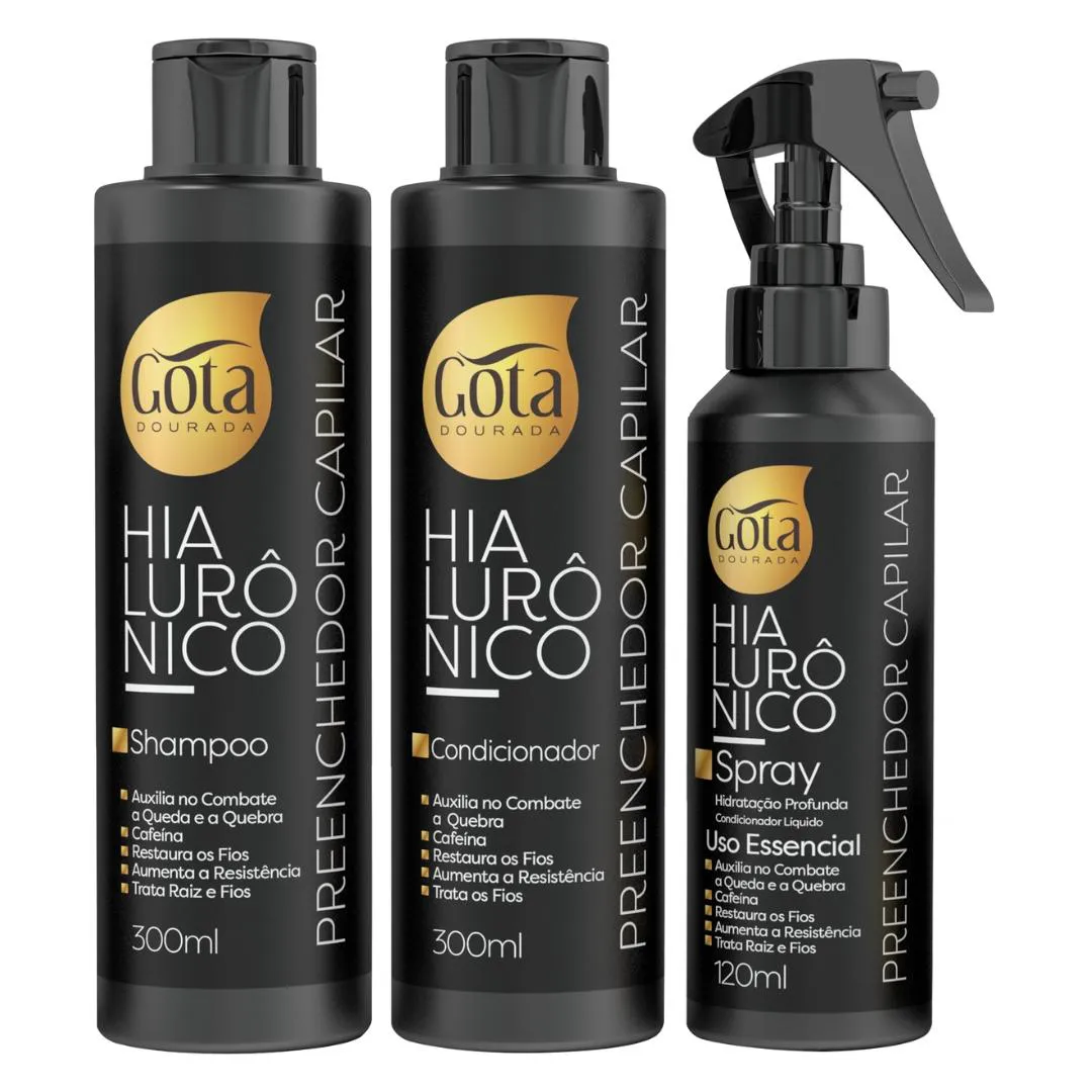 KIT GOTA HIALURôNICO PREENCHEDOR SHAMPOO CONDICIONADOR SPRAY