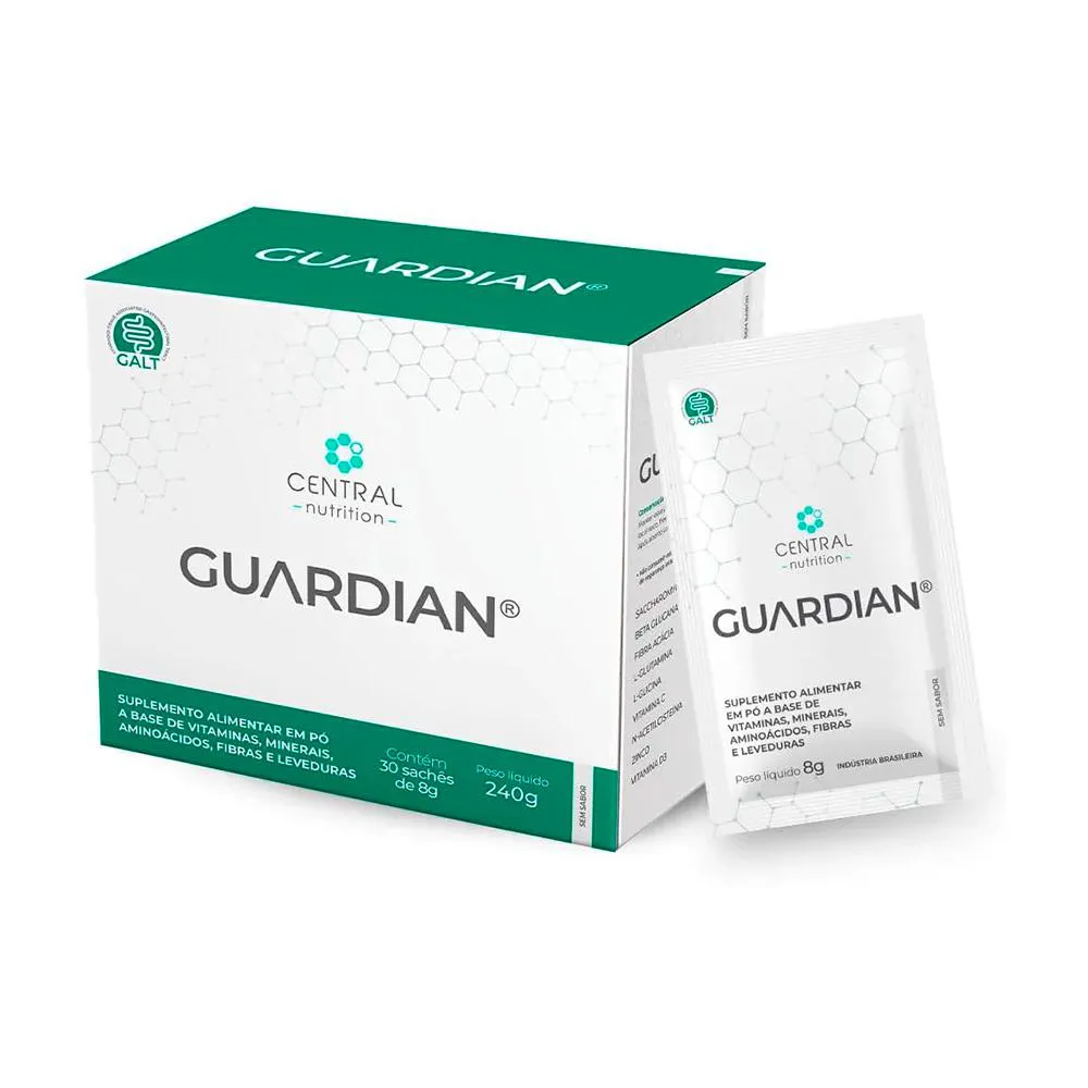 SUPLEMENTO GUARDIAN 30 SACHES 8G VITAMINAS MINERAIS AMINOáCIDOS LEVEDURA E FIBRAS SEM SABOR CENTRAL NUTRITION