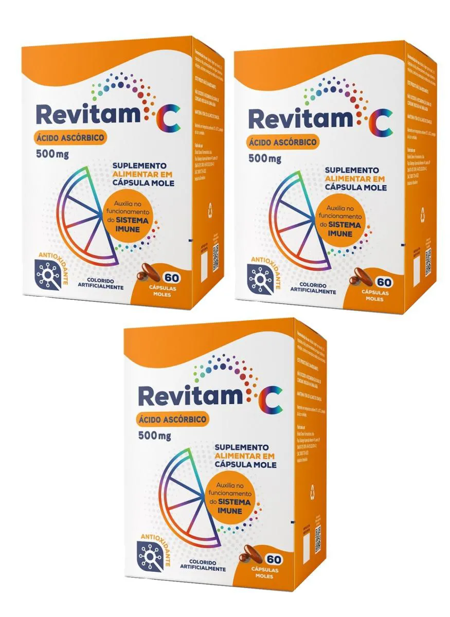 KIT 3 REVITAM VITAMINA C 500MG 60 CáPSULAS - BIOLAB