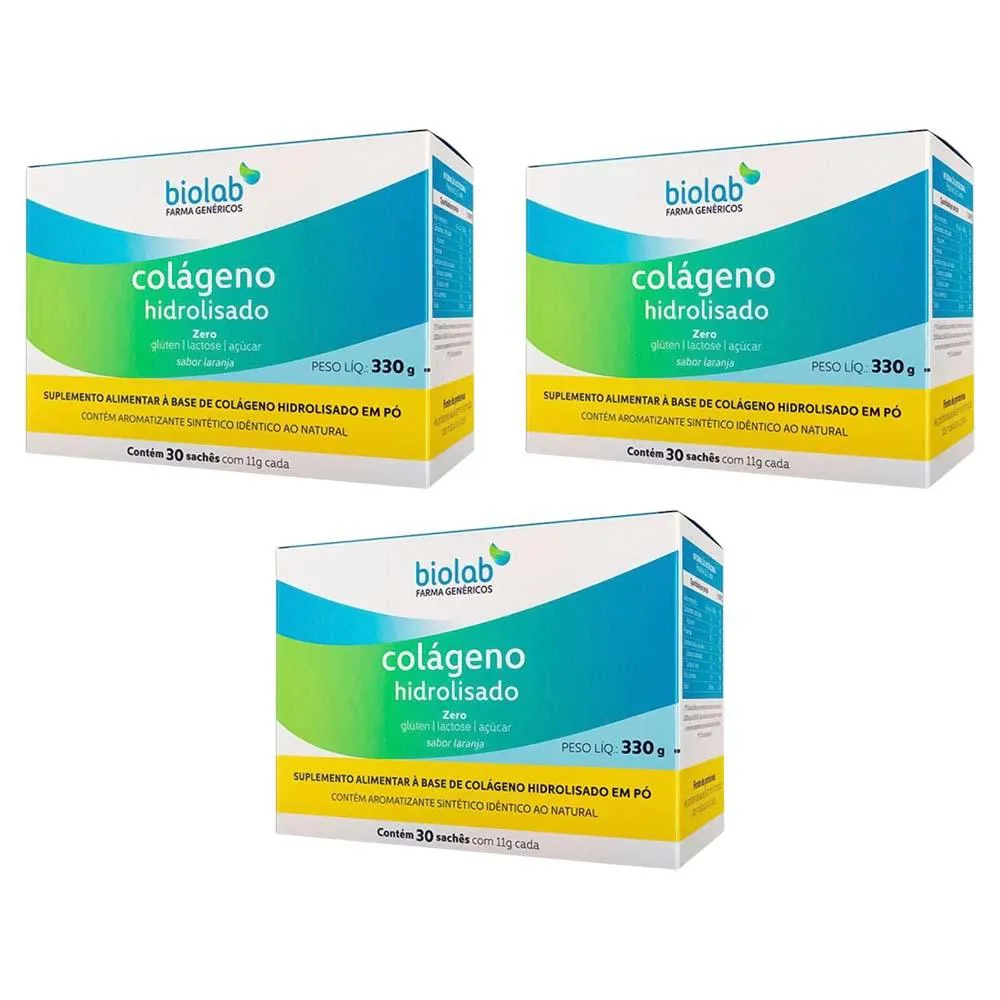 KIT 3 SUPLEMENTO COLáGENO HIDROLISADO 30 SACHêS - BIOLAB
