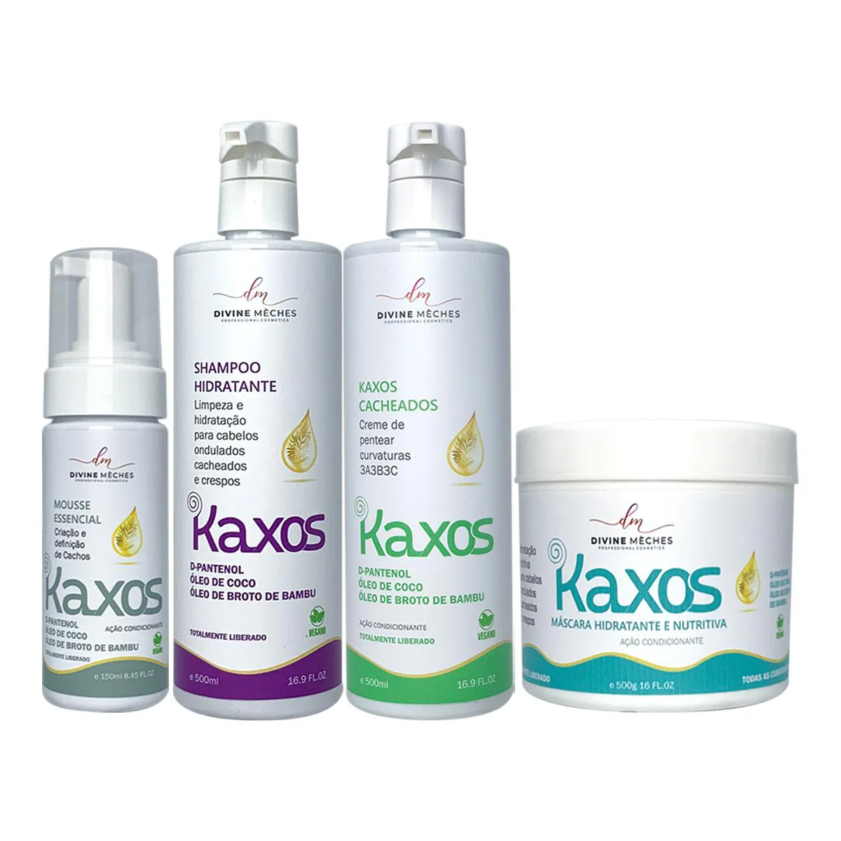KIT DIVINE MèCHES KAXOS SHAMPOO CREME CACHEADO MOUSSE MáSCARA