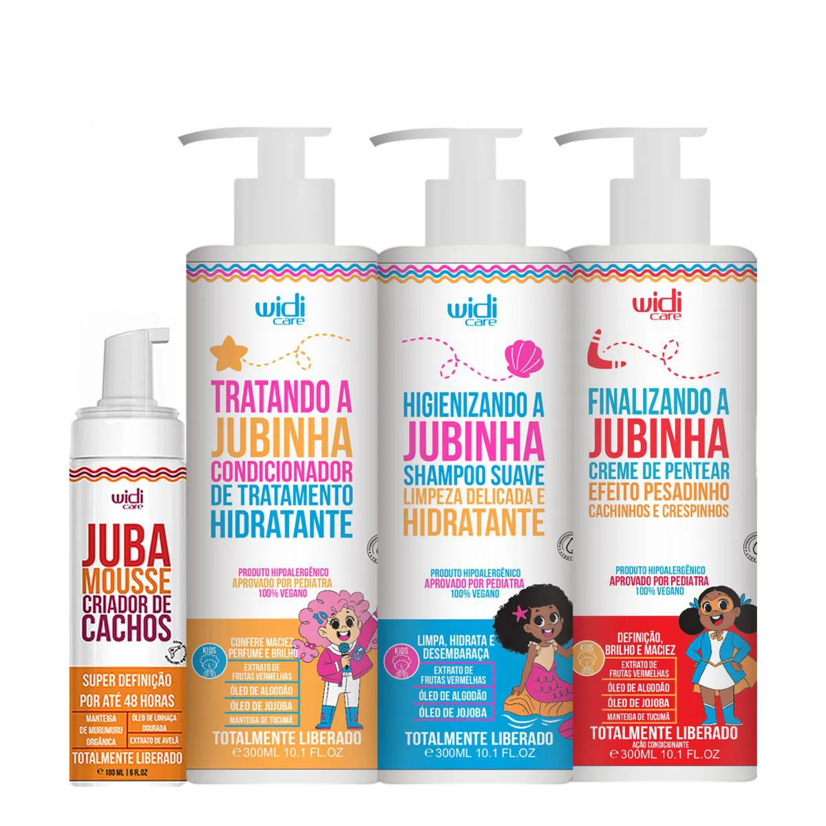 KIT WIDI CARE JUBINHA SHAMPOO CONDICIONADOR CREME MOUSSE JUBA
