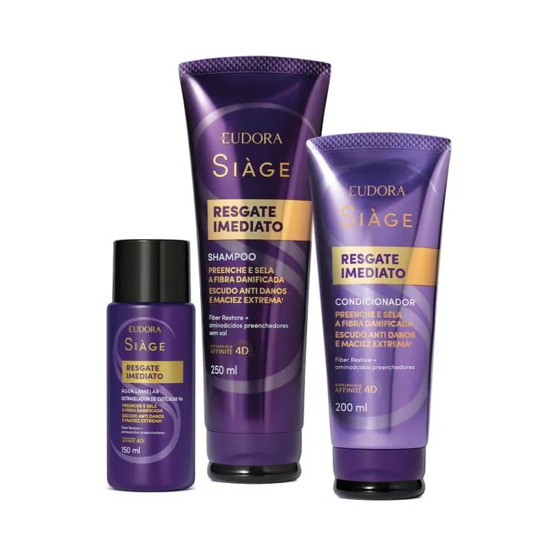 EUDORA KIT SIAGE RESGATE IMEDIATO SHAMP + COND +ÁGUA LAMELAR
