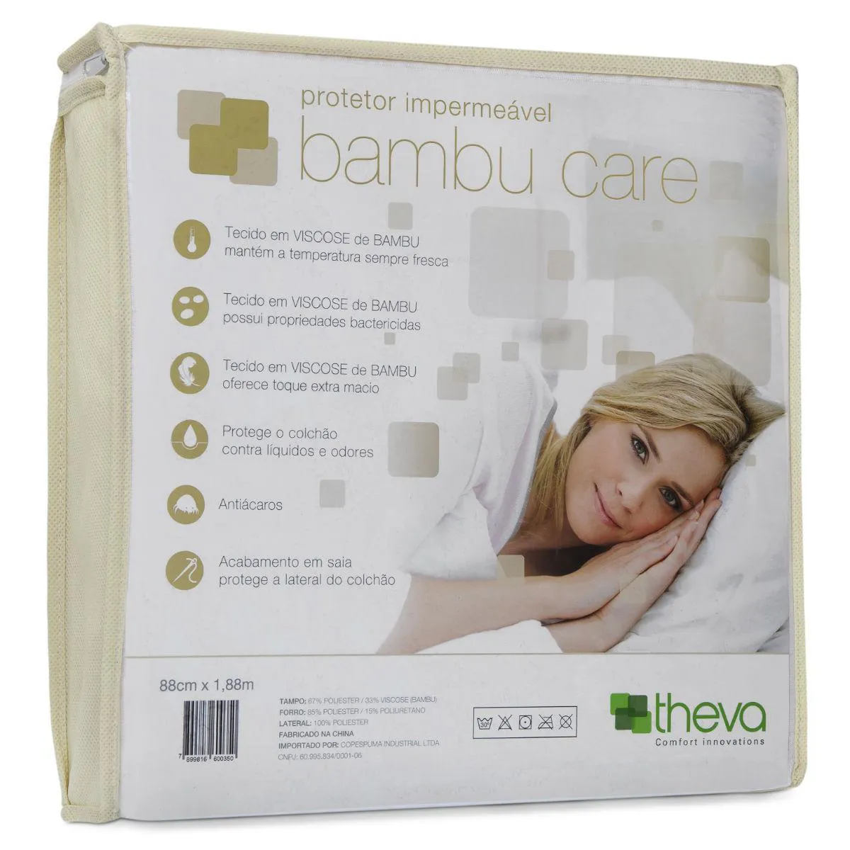 PROTETOR IMPERMEáVEL P/ COLCHãO EM VISCOSE DE BAMBU CARE CASAL QUEEN 158X198