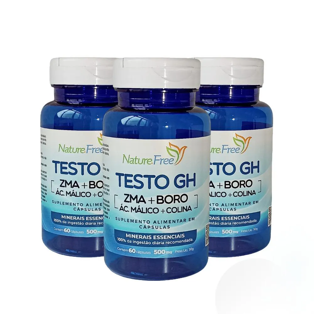 KIT 3 TESTO GH (ZMA + BORO + ÁC. MáLICO + COLINA) 60 CáPSULAS 500MG