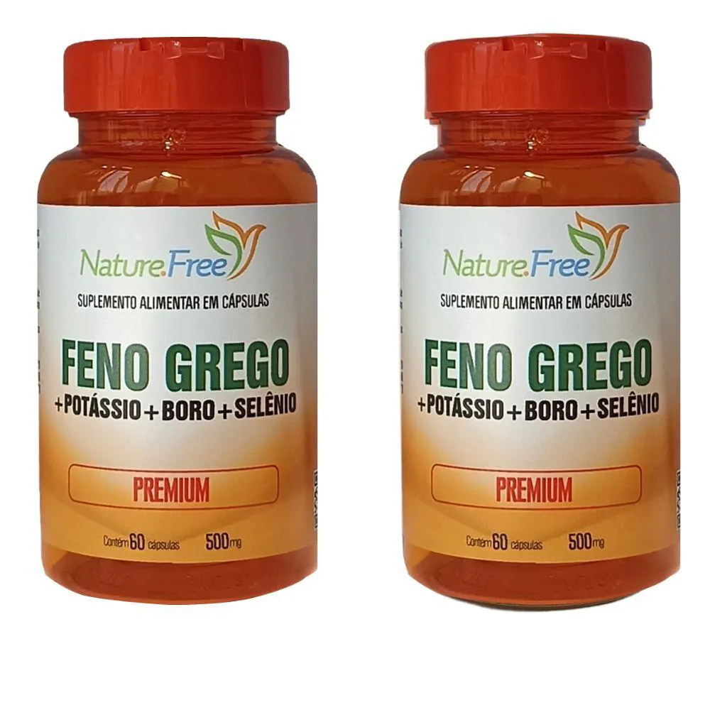 KIT 2 FENO GREGO + POTáSSIO + BORO + SELêNIO PREMIUM 60 CáPSULAS 500MG