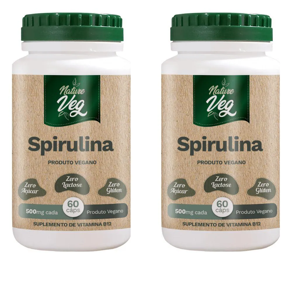 KIT 2 SPIRULINA (PRODUTO VEGANO) 60 CáPSULAS 500MG