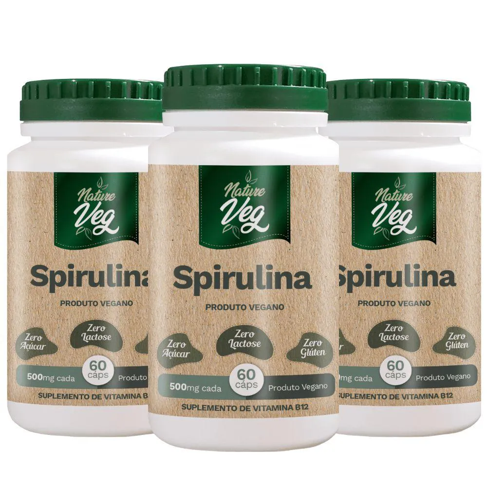 KIT 3 SPIRULINA (PRODUTO VEGANO) 60 CáPSULAS 500MG