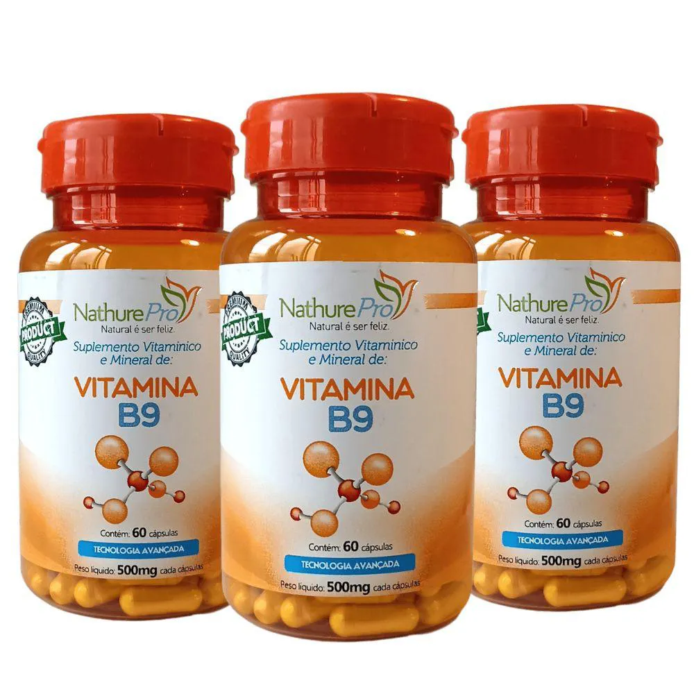 KIT 3 VITAMINA B9 60 CáPSULAS 500MG