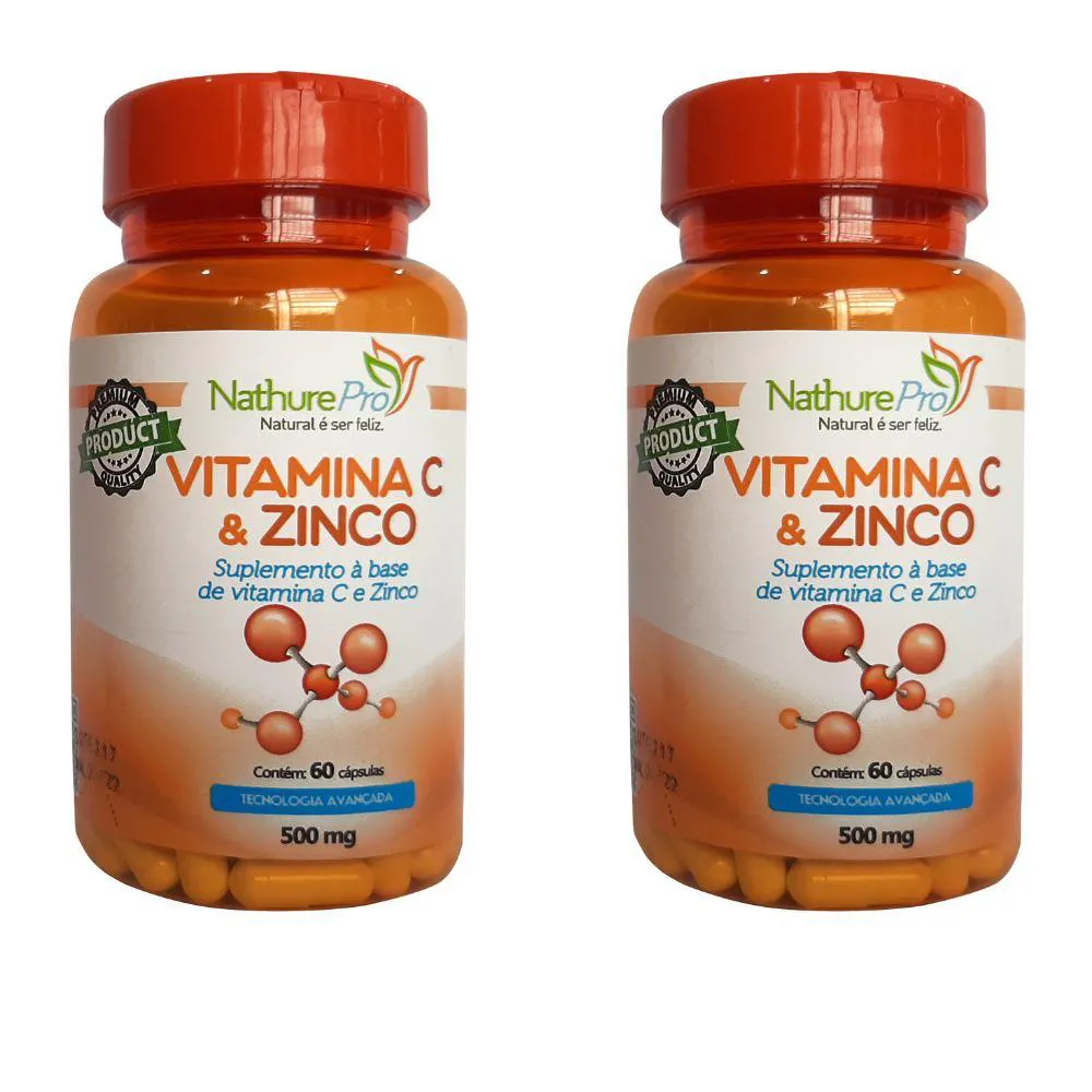 KIT 2 VITAMINA C E ZINCO 60 CáPSULAS 500MG