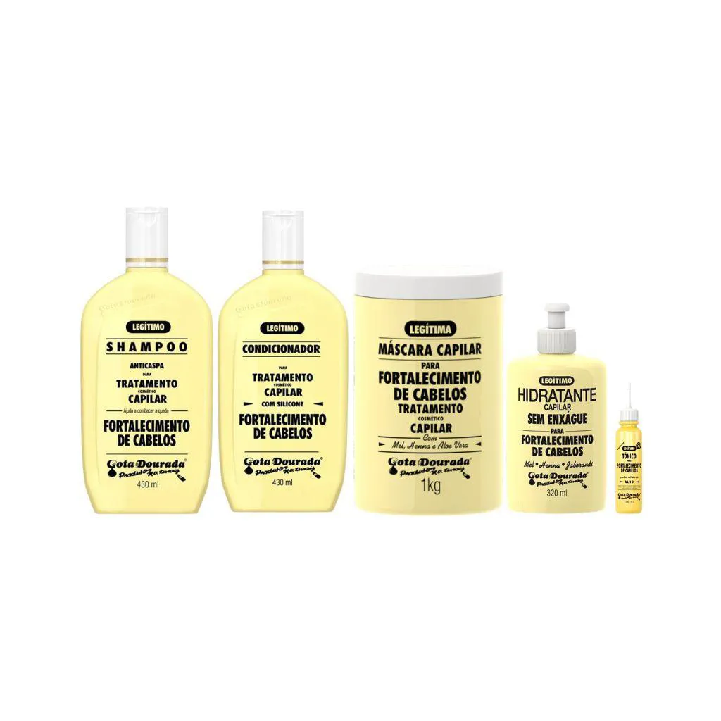 KIT GOTA DOURADA FORTALECE SHAMP+COND+MASK 1KG+CREME+TôNICO