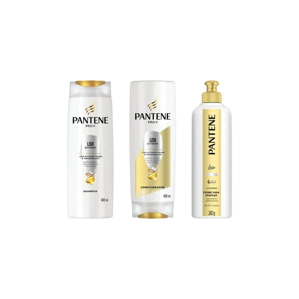 KIT PANTENE LISO EXTREMO SHAMPOO+COND+CREME PENTEAR 3 ITENS