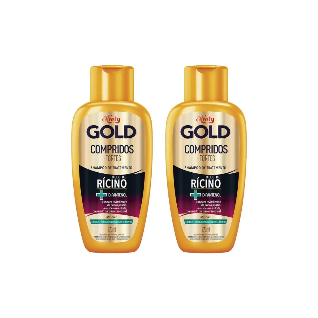 SHAMPOO NIELY GOLD 275ML COMPRIDOS + FORTES - KIT C/2UN
