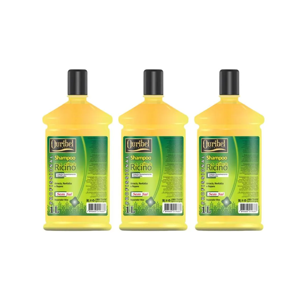 SHAMPOO OURIBEL 1000ML OLEO DE RICINIO - KIT C/3UN