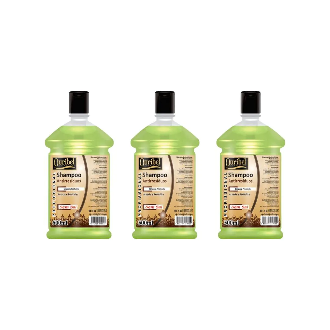 SHAMPOO OURIBEL ANTIRESIDUOS 500ML - KIT C/3UN