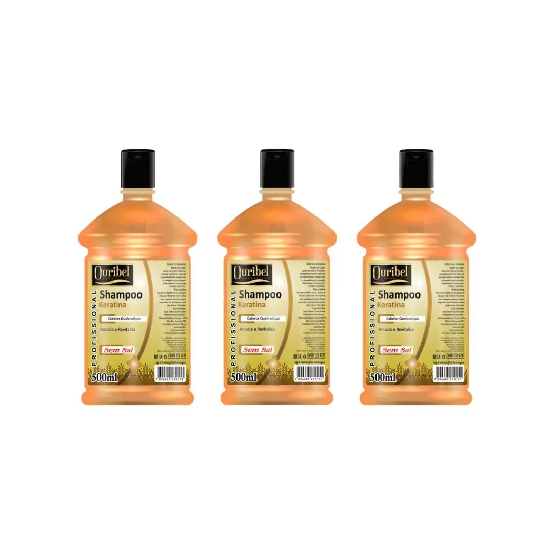 SHAMPOO OURIBEL KERATINA 500ML - KIT C/3UN