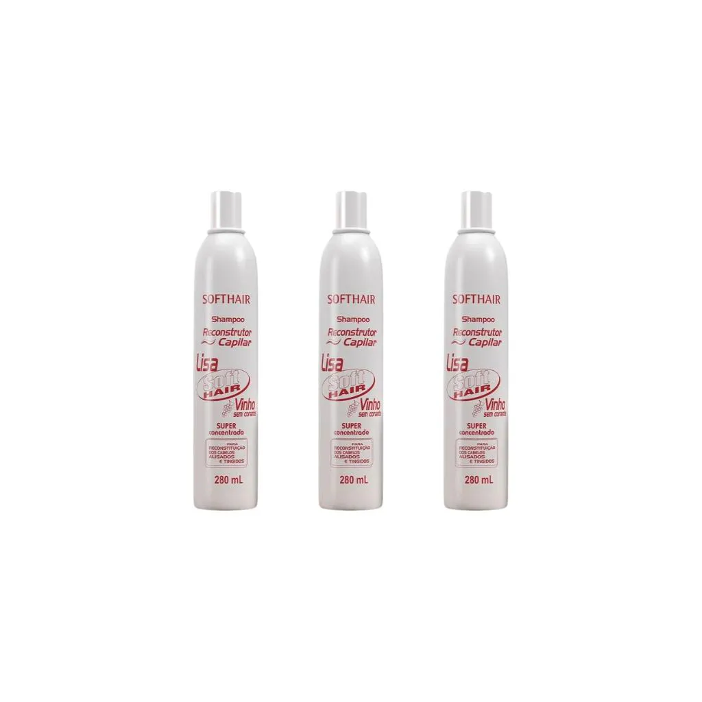 SHAMPOO SOFT HAIR 280ML RECONSTRUTOR LISA VINHO-KIT C/3UN