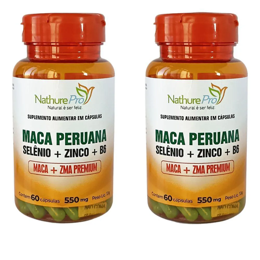 KIT 2 MACA PERUANA ZMA + ZINCO + SELêNIO + VIT. B6 60 CáPSULAS 550MG