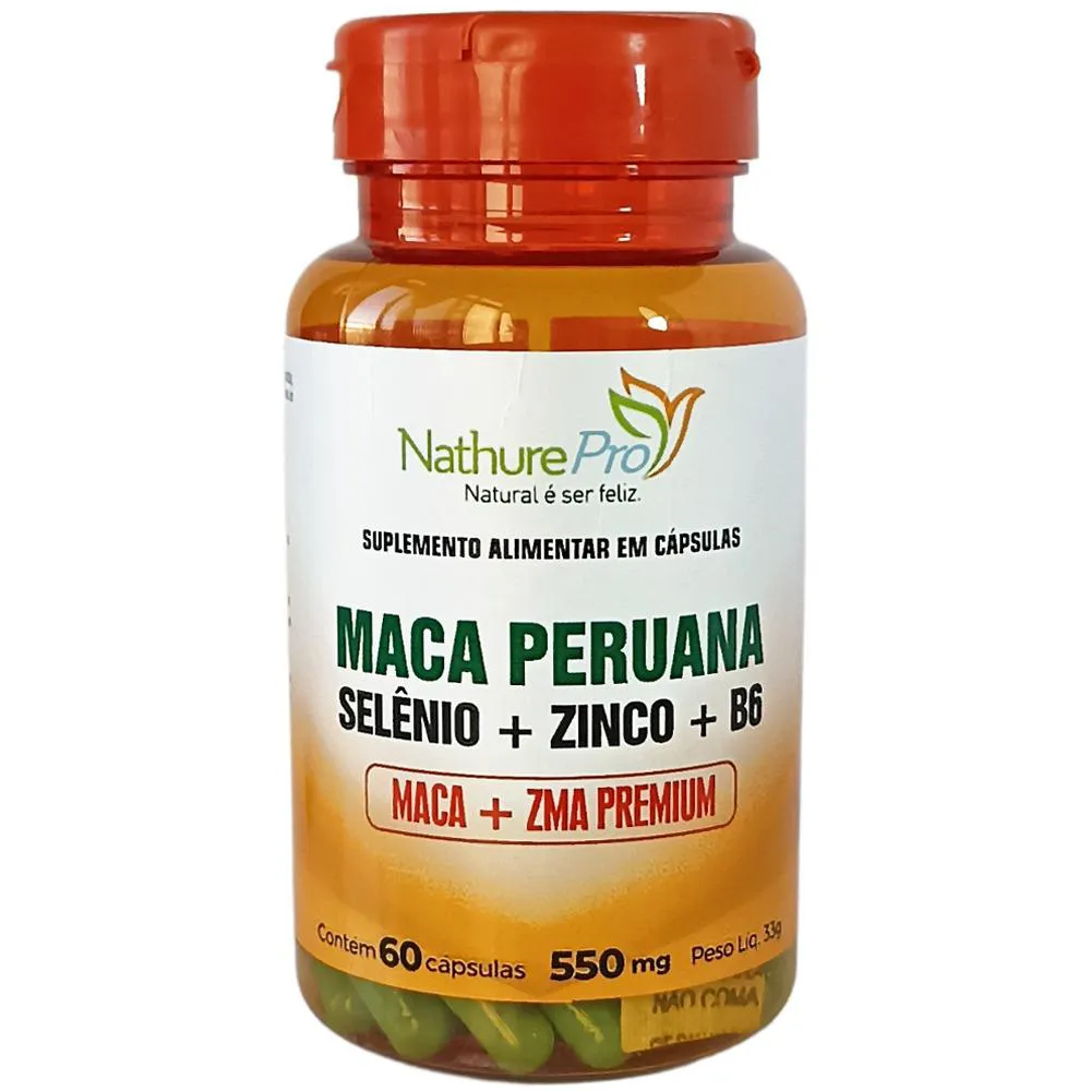 MACA PERUANA ZMA + ZINCO + SELêNIO + VIT. B6 60 CáPSULAS 550MG