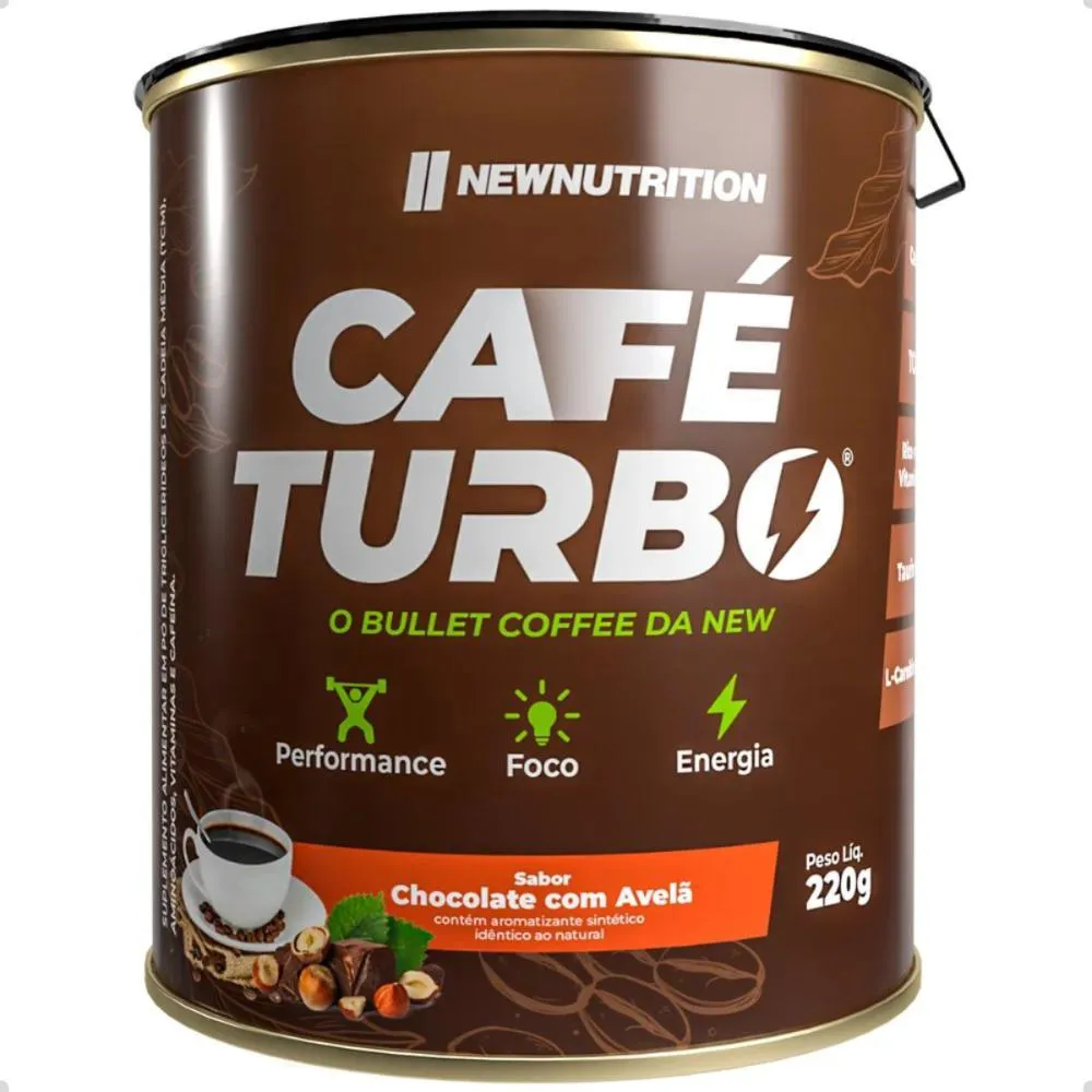 CAFé TURBO BULLET COFFEE LATA 220G NEW NUTRITION Chocolate COM Avelã