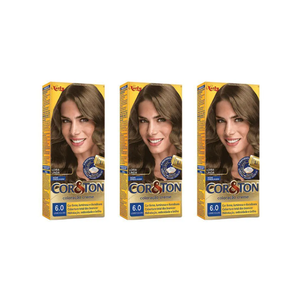 COLORAçAO COR&TON 6.0 LOURO ESCURO 50G-KIT C/3