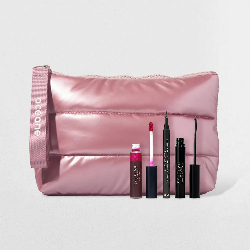 KIT NéCESSAIRE PUFFER + LIP TINT + CANETA DELINEADORA + MáSCARA PARA CíLIOS (4 PRODUTOS)